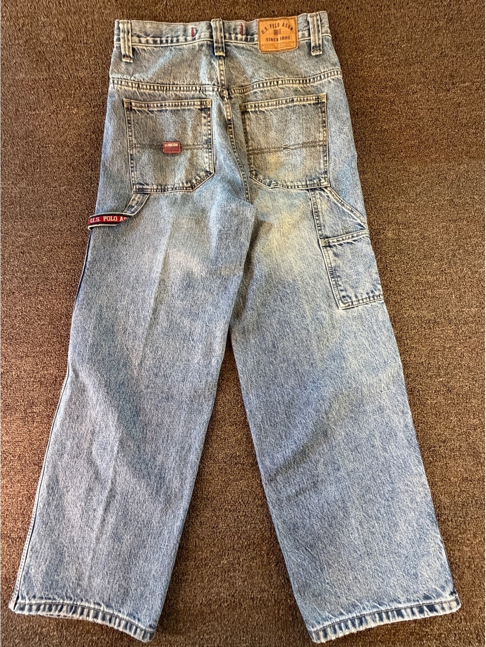 Y2K U.S. Polo Assn Carpenter Jeans Mens 32x30 Baggy Wide Leg Light Wash Denim